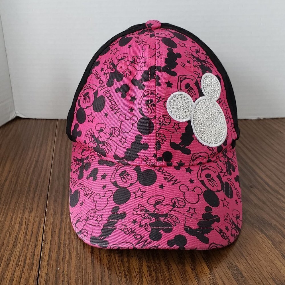 Disney Parks Youth Mickey Mouse Pink and Black Rhinestone Ball Cap